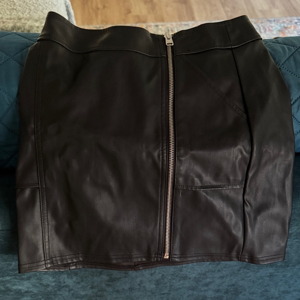 Express Black Faux Leather Zip-Front Mini Skirt